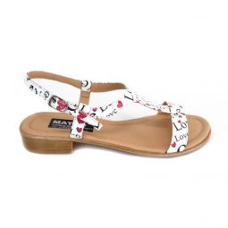 Sandale dama albe colorate joase cu catarame din piele naturala