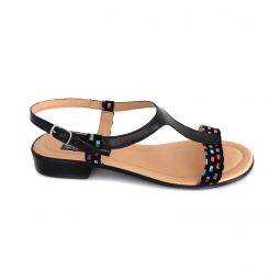 Sandale dama negre colorate joase cu catarame din piele naturala